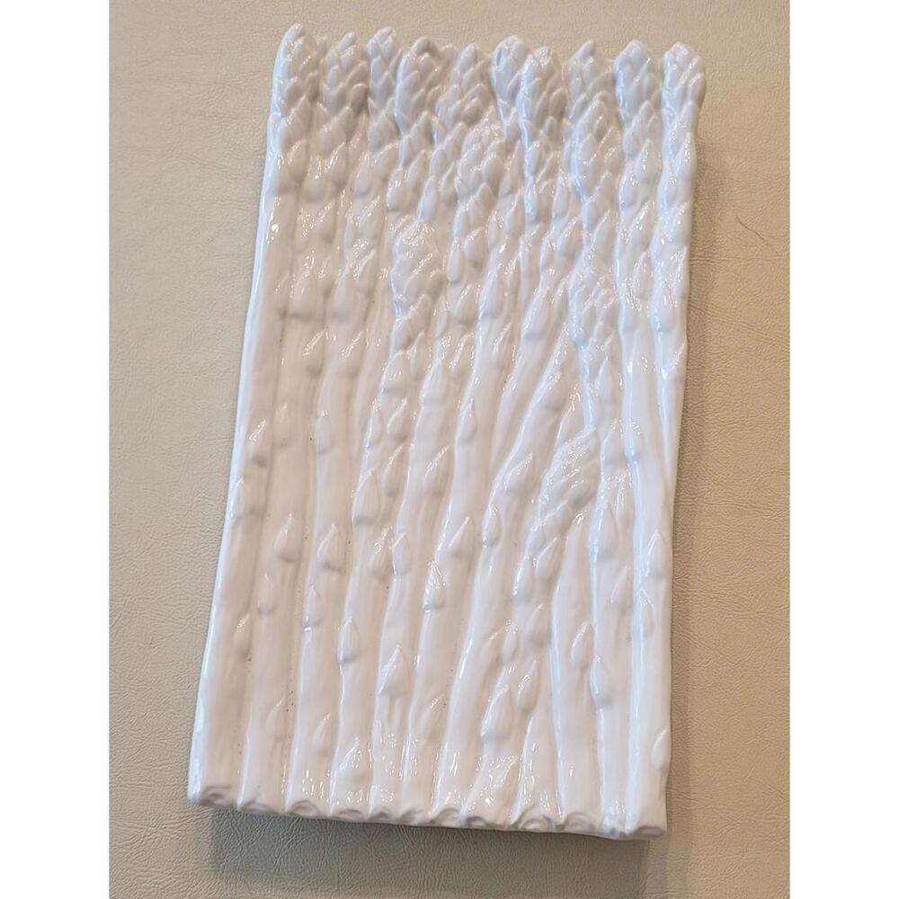 White Ceramic Asparagus Platter Serving Plate 6.75" x 12.5"